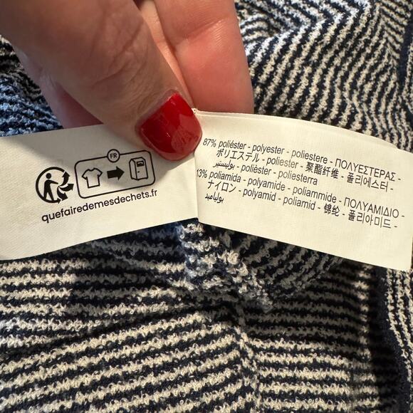 Zara Navy White Striped Stretch Knit Pencil Skirt Womens L Corp Work Classic - Picture 7 of 7